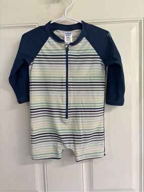18-24M Rugged Butts navy/teal striped Coastal Stripes long sleeve Rash Guard